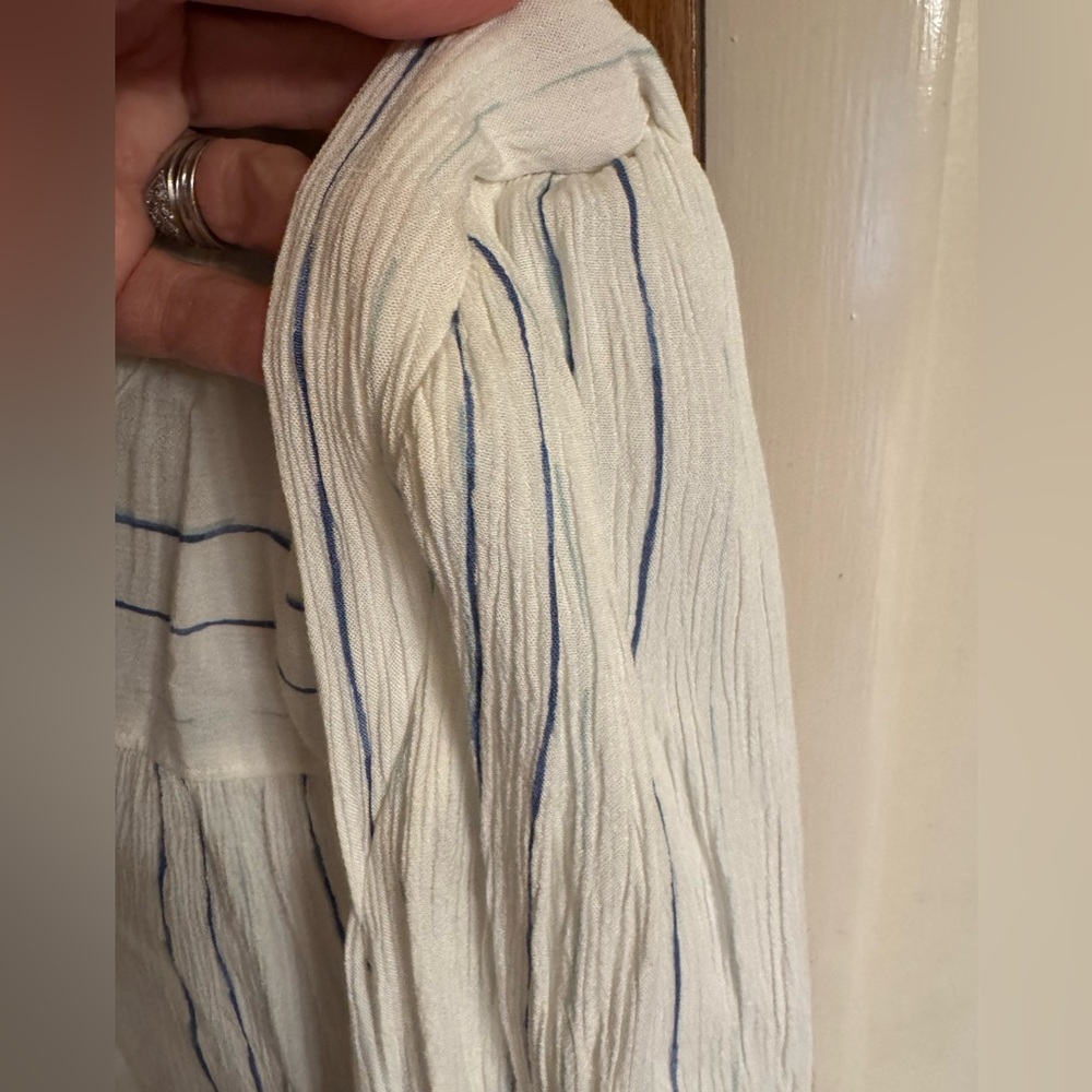 NWOT, size XXL a.n.a. long sleeve white button down blouse with blue stripes - Picture 12 of 14